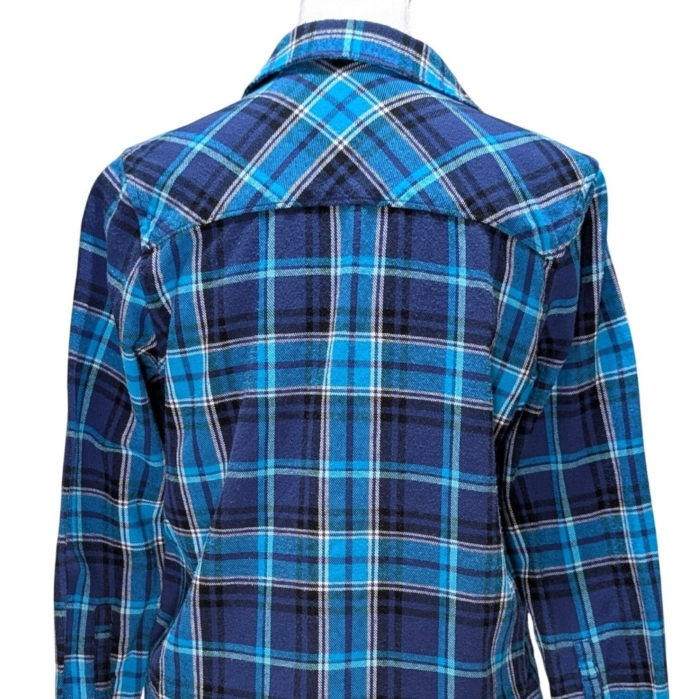Woolrich Plaid Flannel Shirt Harley Davidson Patch Blue Black‎ White S - Picture 7 of 15